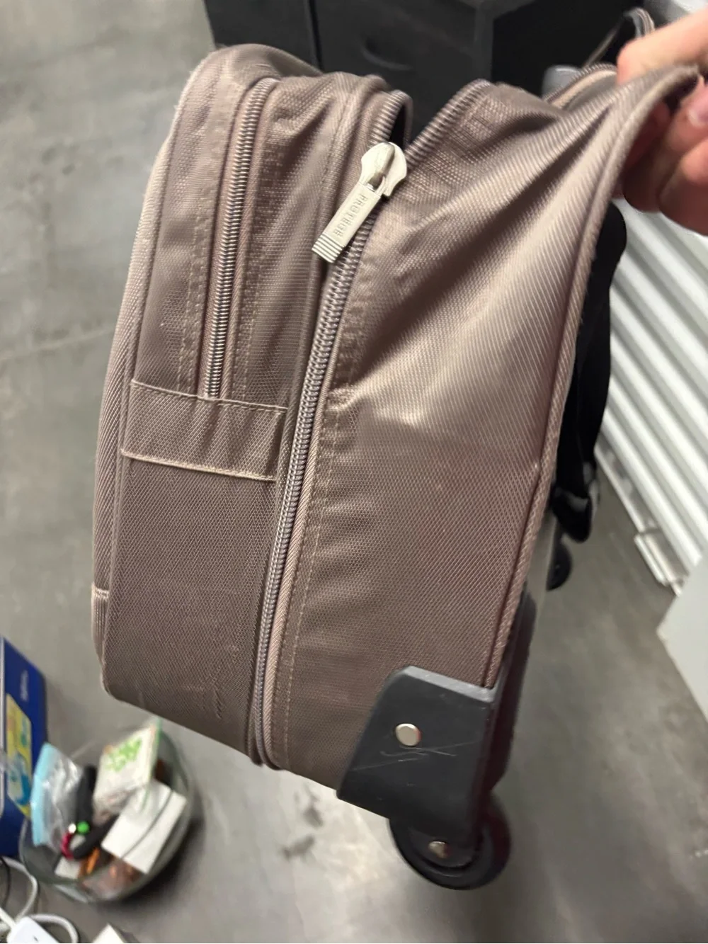 Protege Brown Soft Nylon Rolling Carry-On Suitcase w/ Wheels, Retractable